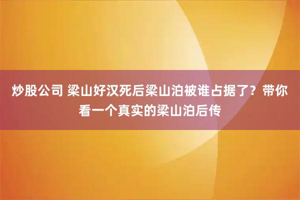 炒股公司 梁山好汉死后梁山泊被谁占据了？带你看一个真实的梁山泊后传